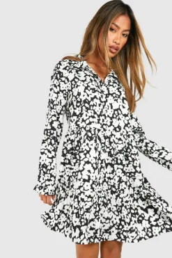Smock Dresses|Shirt Dresses*boohoo Floral Smock Shirt Dress black