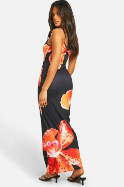 Cami Dresses*boohoo Floral Strappy Maxi Dress black