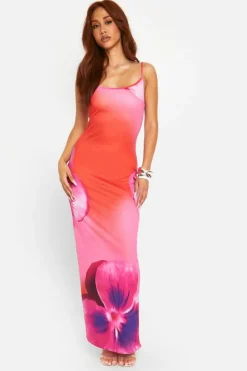 Cami Dresses*boohoo Floral Strappy Maxi Dress red