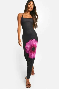 Cami Dresses|Maxi Dresses*boohoo Floral Strappy Maxi Dress black