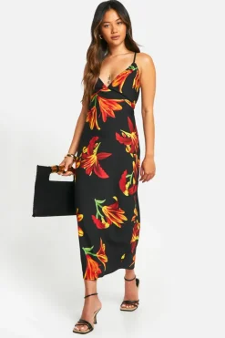 Cami Dresses*boohoo Floral Strappy Midaxi Dress black