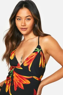 Cami Dresses*boohoo Floral Strappy Midaxi Dress black