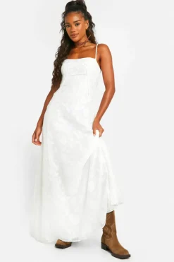 Maxi Dresses*boohoo Floral Textured Panelled Maxi Dress ivory