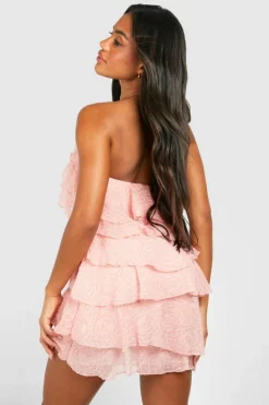 Smock Dresses*boohoo Floral Textured Tiered Mini Smock Dress pink