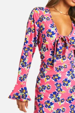 Smock Dresses*boohoo Floral Tie Front Smock Dress pink