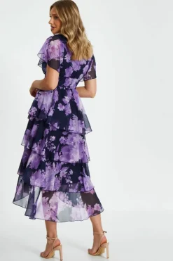 Midi Dresses*Quiz Floral Tiered Midi Dress Navy