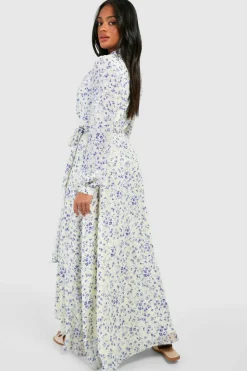 Wrap Dresses*boohoo Floral Wrap Belted Maxi Dress white