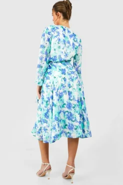 Wrap Dresses|Midi Dresses*boohoo Floral Wrap Belted Midi Dress blue
