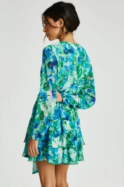 Wrap Dresses*Quiz Floral Wrap Chiffon Skater Dress Green