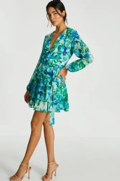 Wrap Dresses*Quiz Floral Wrap Chiffon Skater Dress Green