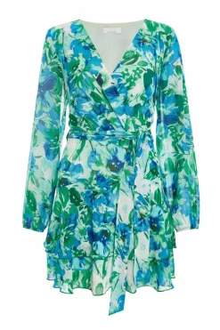 Wrap Dresses*Quiz Floral Wrap Chiffon Skater Dress Green