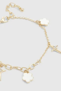 Bracelets*boohoo Flower and Star Charm Bracelet gold