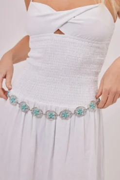 Belts*My Accessories London Flower Stone Chain Belt Silver