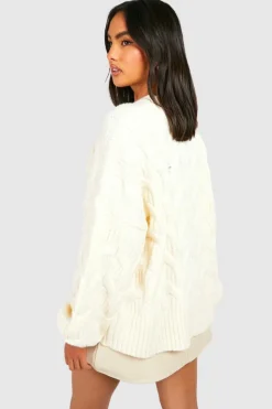 Jumpers|Jumpers & Cardigans*boohoo Fluffy Cable Knit Crew Neck Jumper ecru