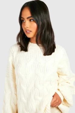Jumpers|Jumpers & Cardigans*boohoo Fluffy Cable Knit Crew Neck Jumper ecru