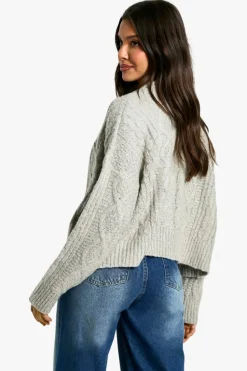 Cardigans|Jumpers & Cardigans*boohoo Fluffy Cable Knit Oversized Cardigan oatmeal