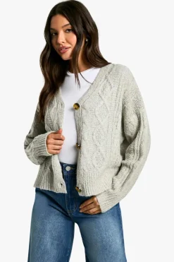 Cardigans|Jumpers & Cardigans*boohoo Fluffy Cable Knit Oversized Cardigan oatmeal