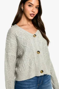 Cardigans|Jumpers & Cardigans*boohoo Fluffy Cable Knit Oversized Cardigan oatmeal