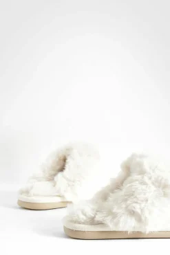 Slippers|Slippers*boohoo Fluffy Faux Fur Mule Slipper mushroom