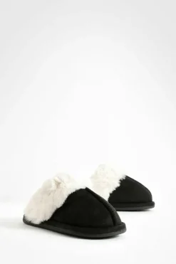 Slippers|Slippers*boohoo Fluffy Faux Fur Mule Slipper black
