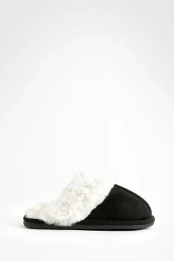 Slippers|Slippers*boohoo Fluffy Faux Fur Mule Slipper black