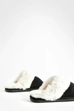 Slippers|Slippers*boohoo Fluffy Faux Fur Mule Slipper black