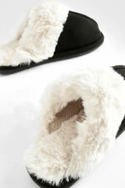 Slippers|Slippers*boohoo Fluffy Faux Fur Mule Slipper black