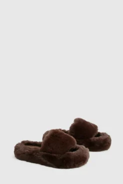 Slippers|Slippers*boohoo Fluffy Faux Fur Platform Slippers chocolate