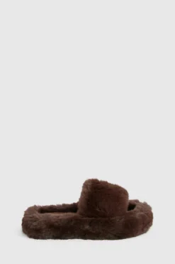 Slippers|Slippers*boohoo Fluffy Faux Fur Platform Slippers chocolate