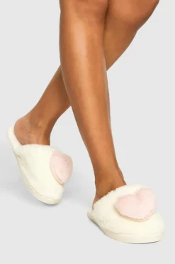 Slippers|Slippers*boohoo Fluffy Heart Mule Slipper cream