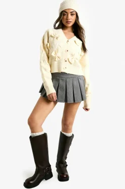Cardigans*boohoo Fluffy Knit Bow Detail Cardigan cream