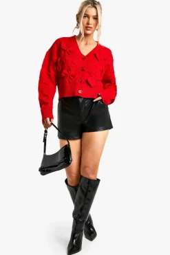 Cardigans*boohoo Fluffy Knit Bow Detail Cardigan red