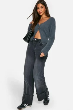 Cardigans|Jumpers & Cardigans*boohoo Fluffy Knitted Button Cardigan charcoal