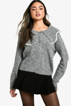 Cardigans*boohoo Fluffy Knitted Collar Cardigan grey marl