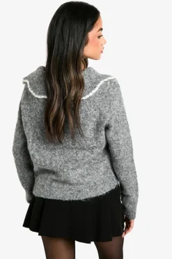 Cardigans*boohoo Fluffy Knitted Collar Cardigan grey marl