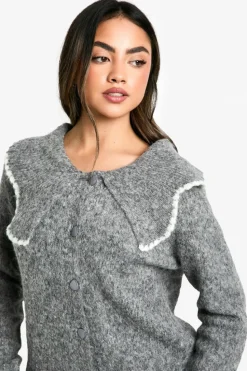 Cardigans*boohoo Fluffy Knitted Collar Cardigan grey marl