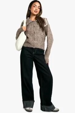 Cardigans*boohoo Fluffy Knitted Collar Cardigan oatmeal