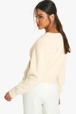 Cardigans*boohoo Fluffy Knitted Cropped Cardigan cream
