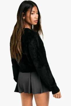 Cardigans*boohoo Fluffy Knitted Cropped Cardigan black