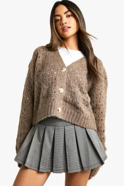 Cardigans|Knitwear*boohoo Fluffy Knitted Hole Detail Cardigan camel