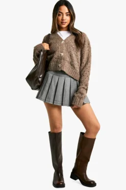 Cardigans|Knitwear*boohoo Fluffy Knitted Hole Detail Cardigan camel