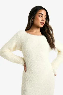 Jumper Dresses|Jumper Dresses*boohoo Fluffy Knitted Open Back Maxi Dress cream