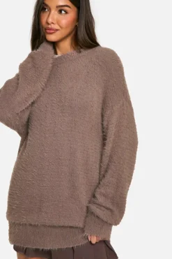 Oversized Jumpers|Jumpers*boohoo Fluffy Knitted Oversized Jumper chocolate