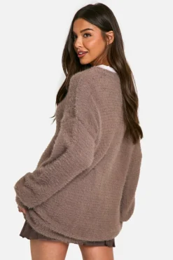 Oversized Jumpers|Jumpers*boohoo Fluffy Knitted Oversized Jumper chocolate