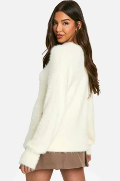 Oversized Jumpers*boohoo Fluffy Knitted Oversized Jumper cream