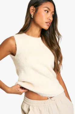 Knitted Tops*boohoo Fluffy Knitted Vest cream