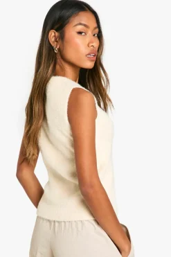 Knitted Tops*boohoo Fluffy Knitted Vest cream