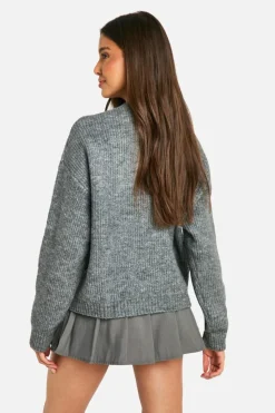 Cardigans|Knitwear*boohoo Fluffy Knitted Zip Up Bomber Cardigan grey marl