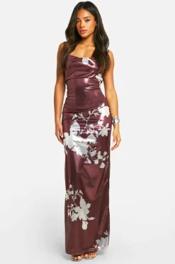 Bodycon Dresses*boohoo Foil Cowl Maxi Dress floral