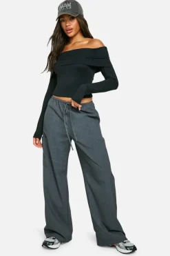 Long Sleeve Tops|Tops*boohoo Fold Over Long Sleeve Top black